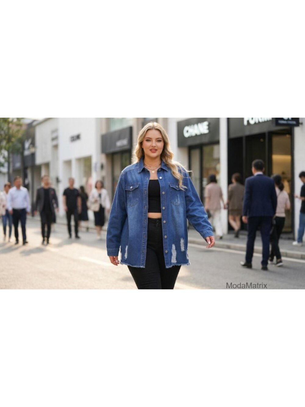 Plus Size Denim Jacket Long Sleeve Button Down Distressed Raw Hem Oversized - Picture 5 of 6
